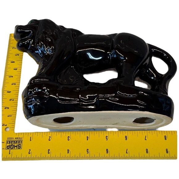 Vtg MCM Black Ceramic Stalking Lion Cat Figurine Green Eyes 9” Gloss Art Rare - Picture 11 of 16